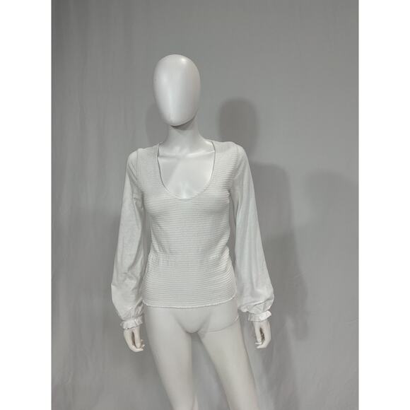 Nation Ltd Bunny Smocked White Long Sleeve Top Size M - Picture 2 of 5